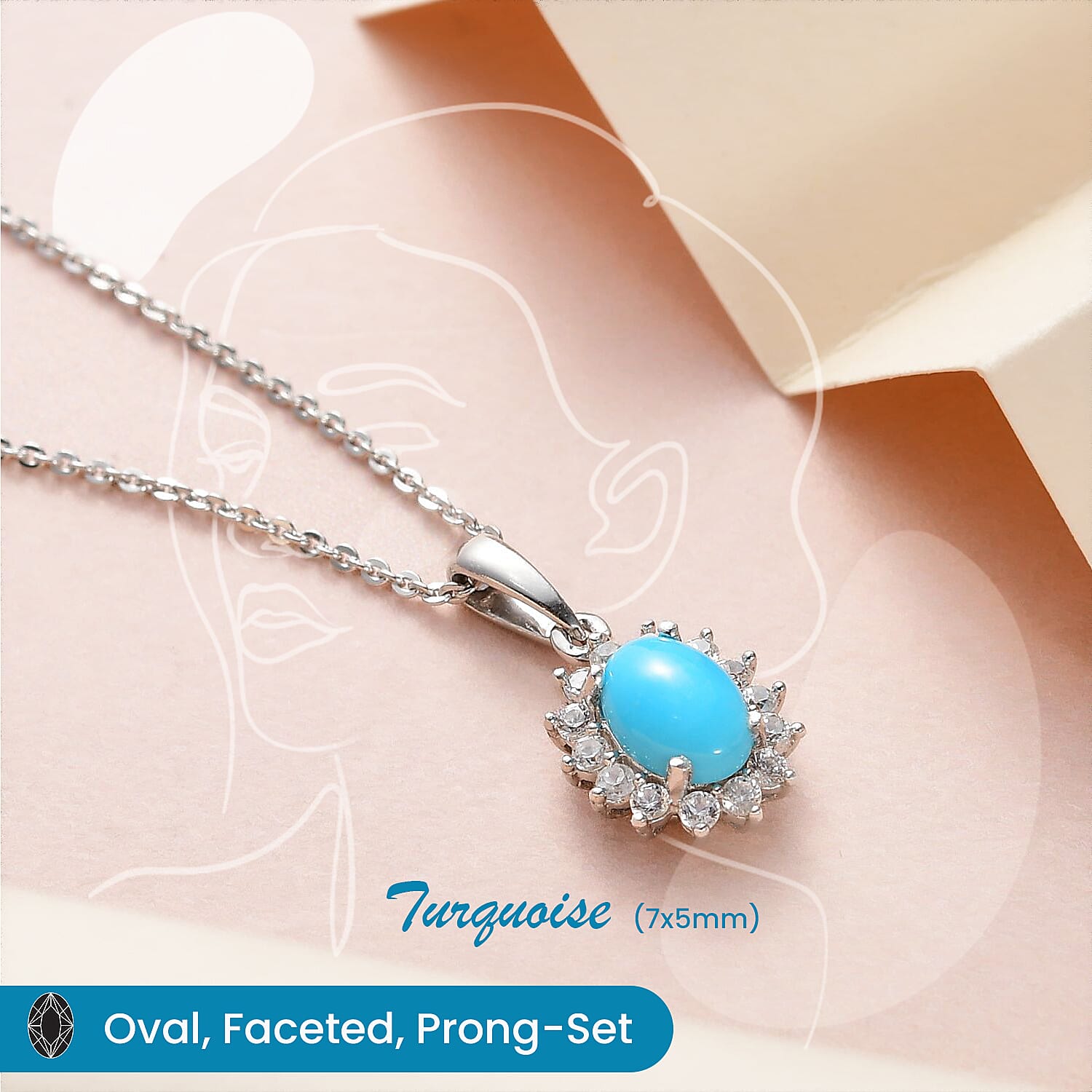 Arizona Sleeping Beauty Turquoise and Natural Cambodian Zircon Pendant with Chain (Size - 20) in Platinum Overlay Sterling Silver 0.99 Ct.